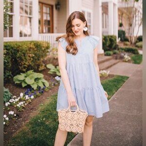 Gal Meets Glam Collection Chassity Dress Tiered Babydoll Blue Stripe